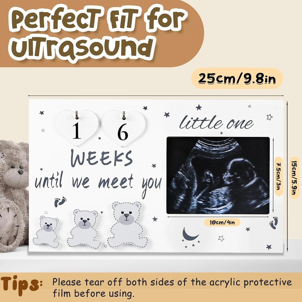 OurWarm Sonogram Picture Frame, Ultrasound Picture Frames with Baby Countdown Weeks, Baby Announcement, Birth Information, Expecting Mom Parents to