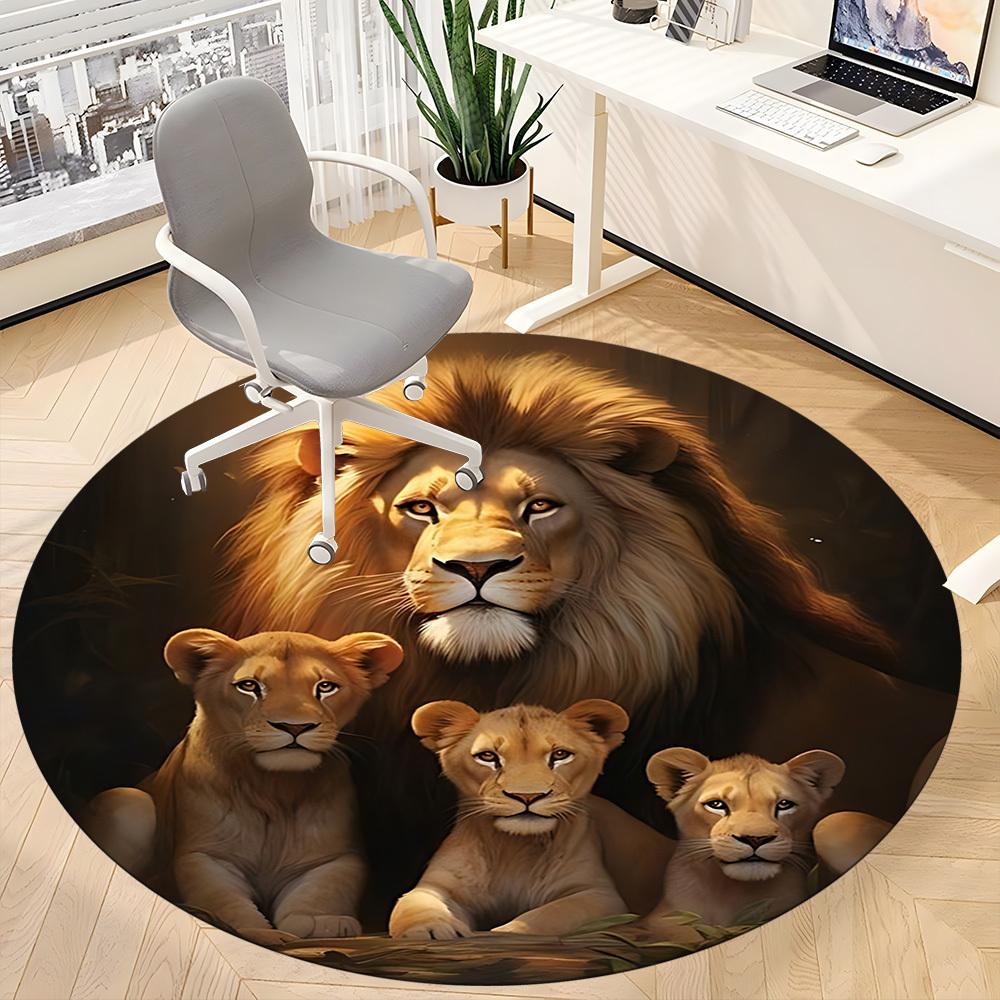1pc Lion Family Circle Office Round Rug, Carpet for Office, Gaming, Lightweight Round Floor Mat Yy260208088