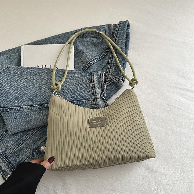 

Портативная сумка-ведро под мышкой большой вместимости женская 2025 новая универсальная простая на плечо сумка-мессенджер плиссированная сумка-тоут зелёный