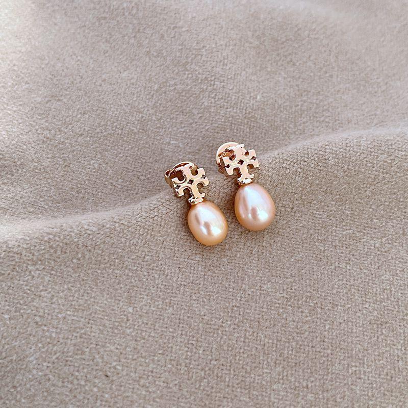 

Элегантные европейско-американские серьги-подвески из металла и пресноводного жемчуга розового золота