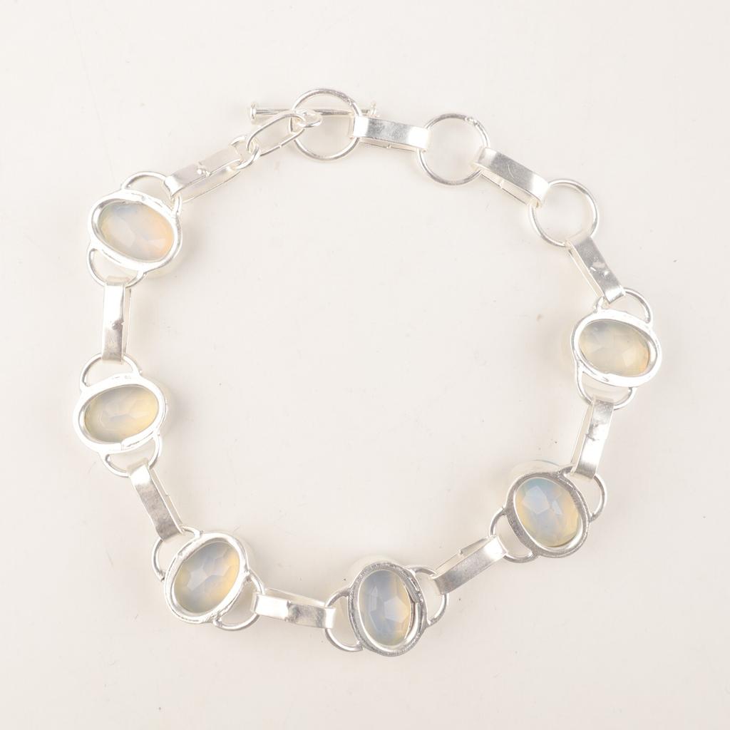 Milky Opal Gemstone 925 Sterling Silver Jewelry Bracelet 9" Personalized Gift RB-6-10