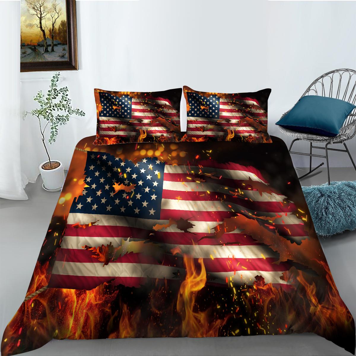 

3D Розкішна сімейна постільна білизна Односпальне двоспальне ліжко Повнорозмірна наволочка та підодіяльник із принтом прапора США та ЄС 2/3 шматка мікрофібри Зручна підодіяльник AU Single 140x210cm