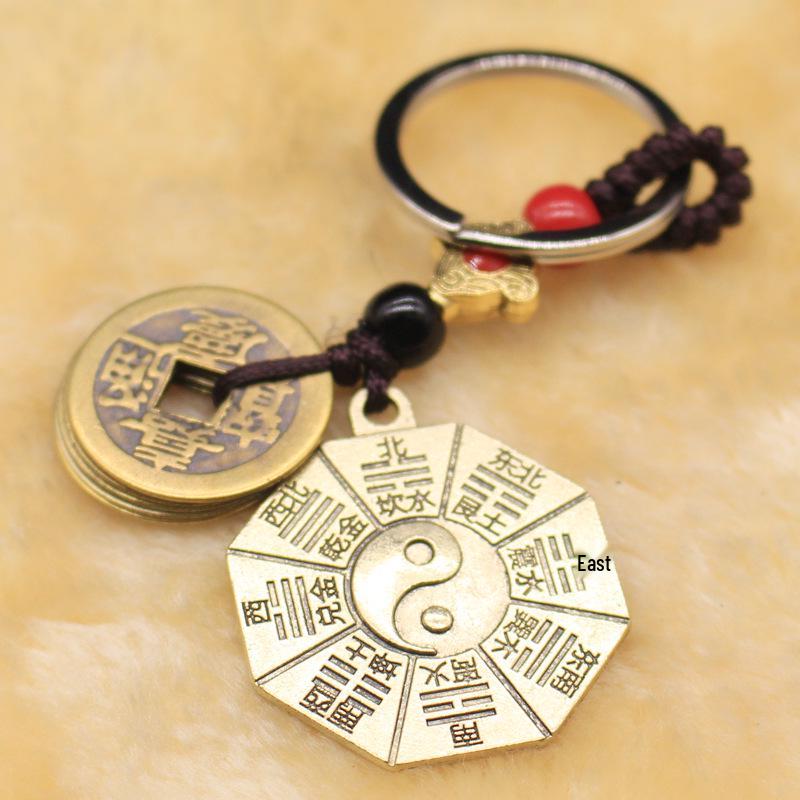 Five Emperors Coins Keychain: Good Luck Buddha Bagua Pendant