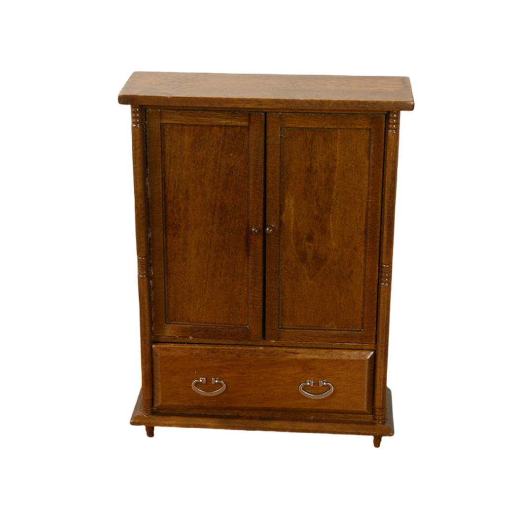 1/12 Dollhouses Furniture Wood Wardrobe with Functional Door and Drawer for Interactive Fun Children Collectible Toy