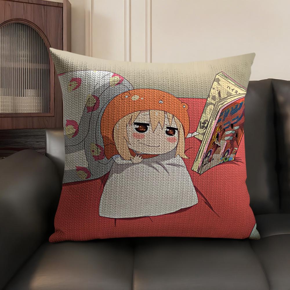 Doma U-Umaru Anime Cushion Cover Natural Linen Organic Fabric Double-Sided Printing Sofa Home Decor Gift Pillow Case
