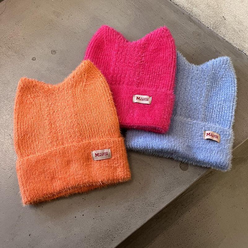 Colored Sweet Candy Cat Ear Shaped Women Warm Knitted Hat For Winter Outings