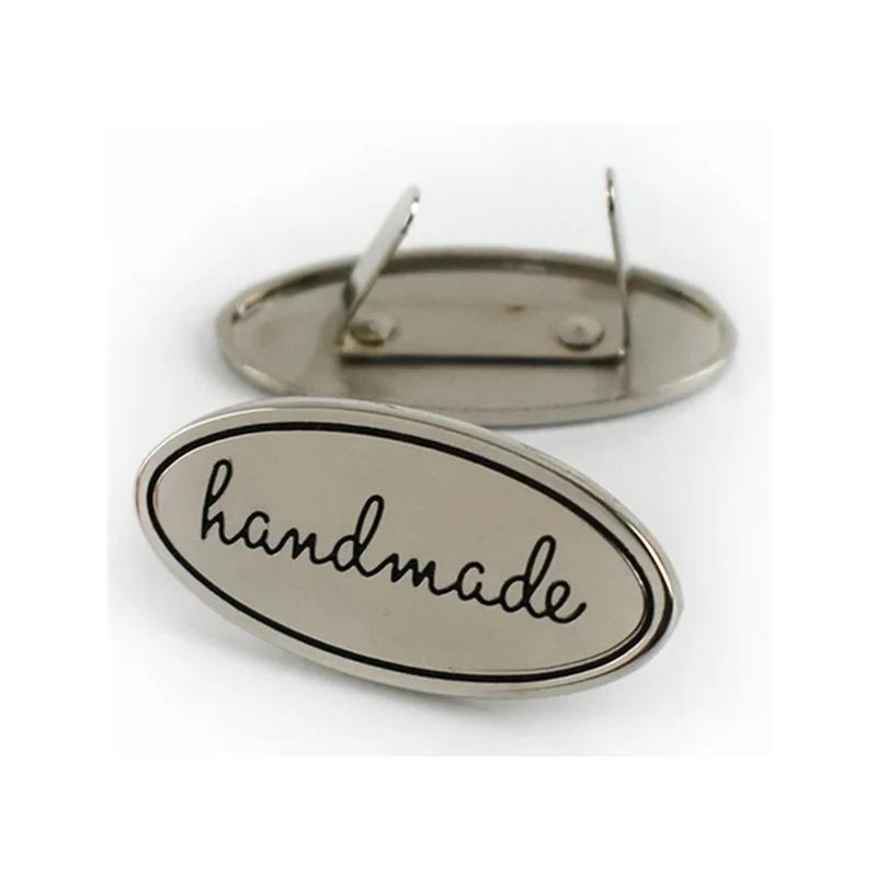 5PC Hand Made Metal Labels Gold Silver Color Craft Garment Labels Tags For Bags Purse Hand Made Letter Printed DIY Sewing Labels