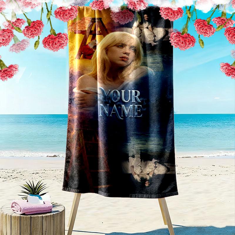Billie Eilish Custom Name Print Beach Towel, Large Soft Quick Dry Towel for Beach Camping Swimming
