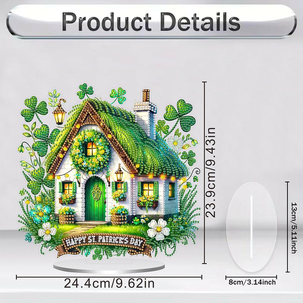 2D Flat St. Patricks Day Cottage DIY Diamond Painting Tabletop Ornaments Kit Desktop Diamond Art Kits Bedroom Table Decoration