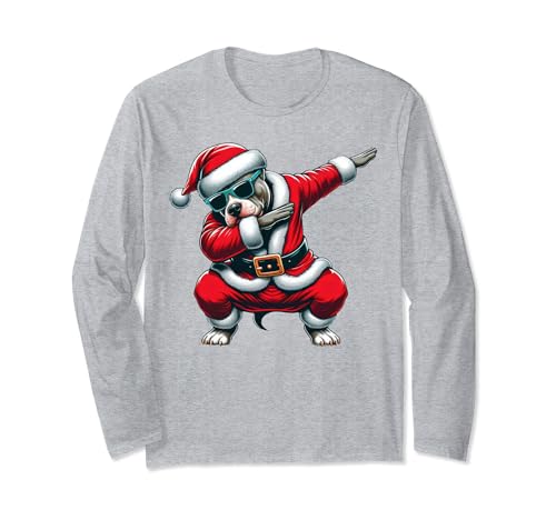 Dabbing Pit Bull Dog Merry Christmas Party Boys Girls Kids Long Sleeve T-Shirt