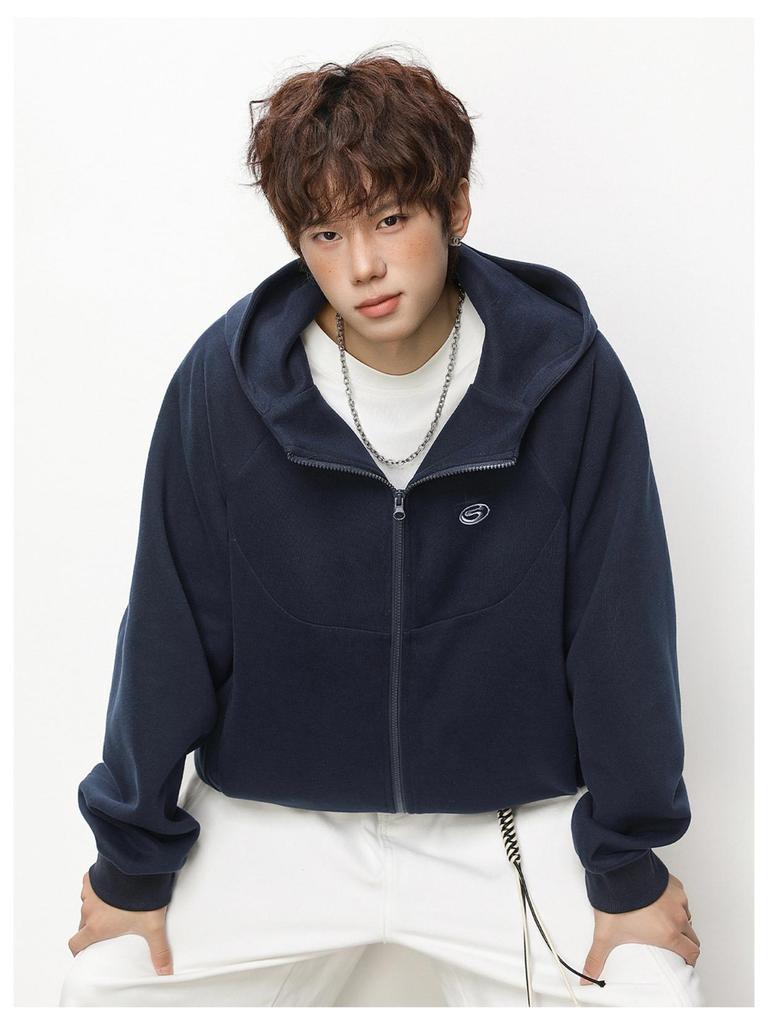 Men's Heavyweight Retro Color Block Embroidered Cardigan Hoodie Jacket