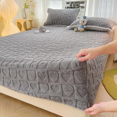 Milk Velvet Fitted Sheet Soft Comfortable Fleece Bed Cover Thickened Plush Mattress Protector Cover Non Slip Bed Cover(No Pillowcase)