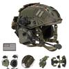 Set Casco Tattico Casco Protettivo Regolabile FAST con Cuffie Luce Sopravvivenza Modello NVG Luce Segnalazione per CS Airsoft Cosplay