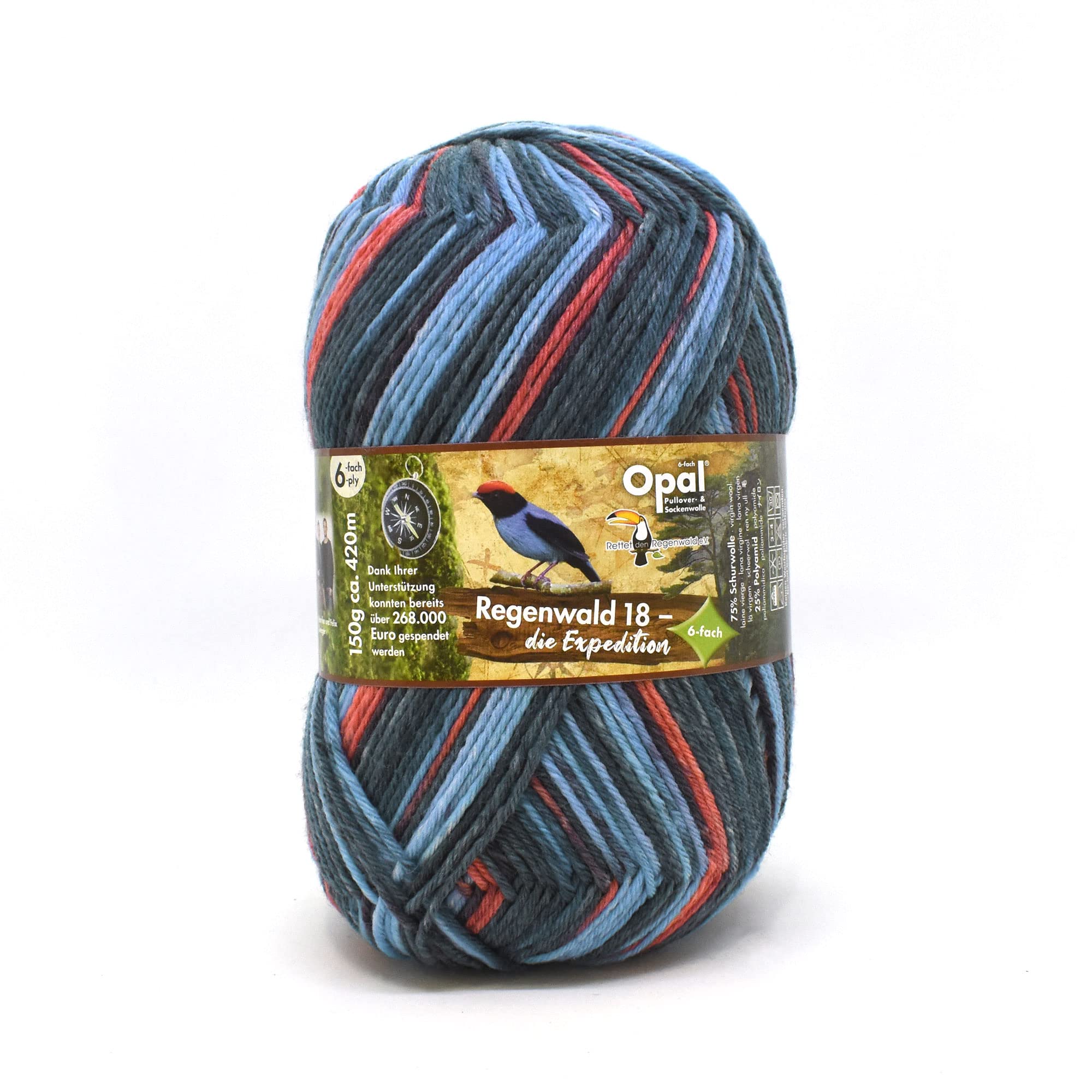 

Носочная пряжа Opal 18 6-слойная Тропический лес 11210