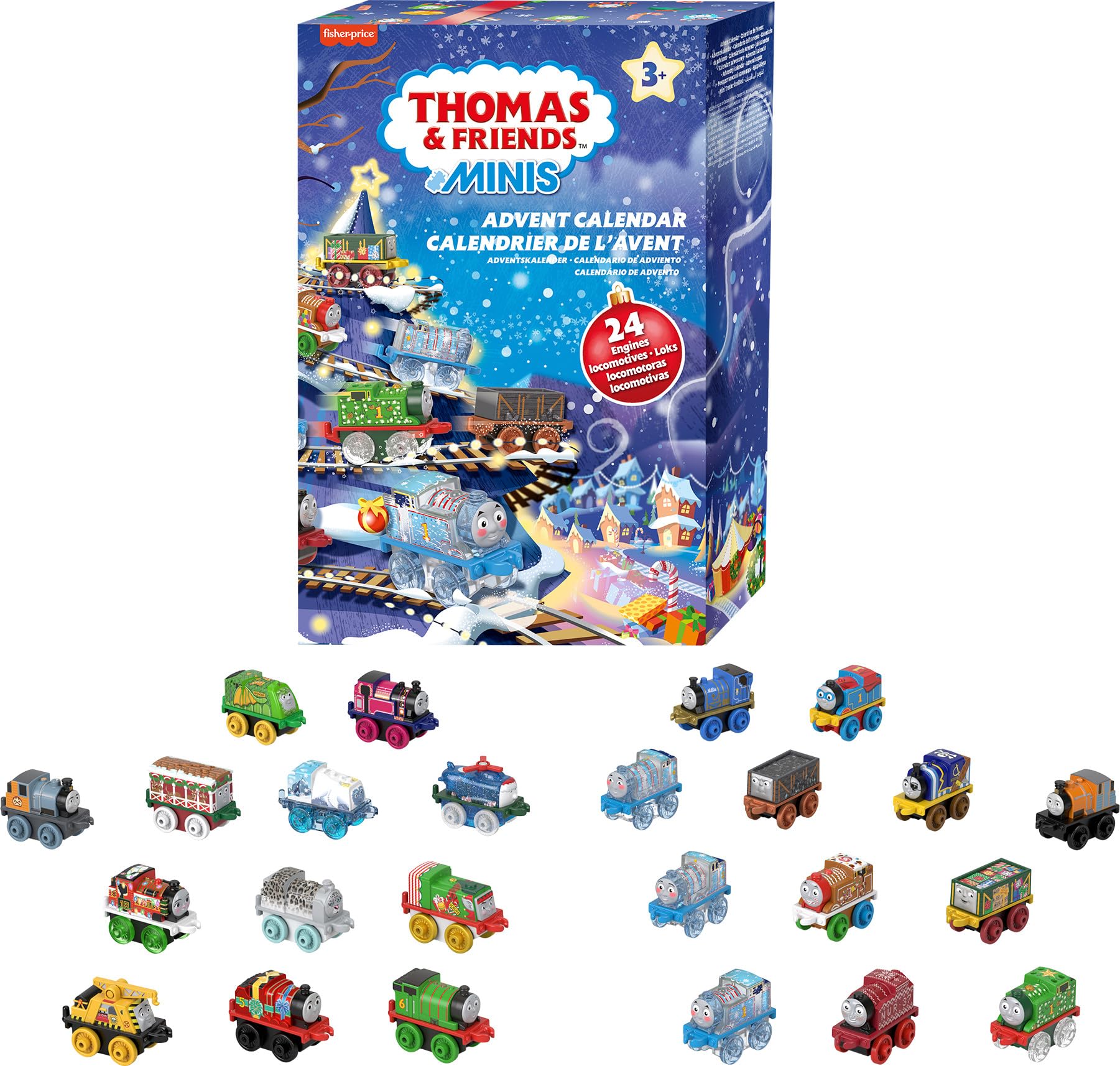 

THOMAS & FRIENDS Thomas the Tank Engine Minis Advent Calendar 2024 Christmas Toys 24 Miniature Trains and Cars for Preschoolers Ages 3 and Up