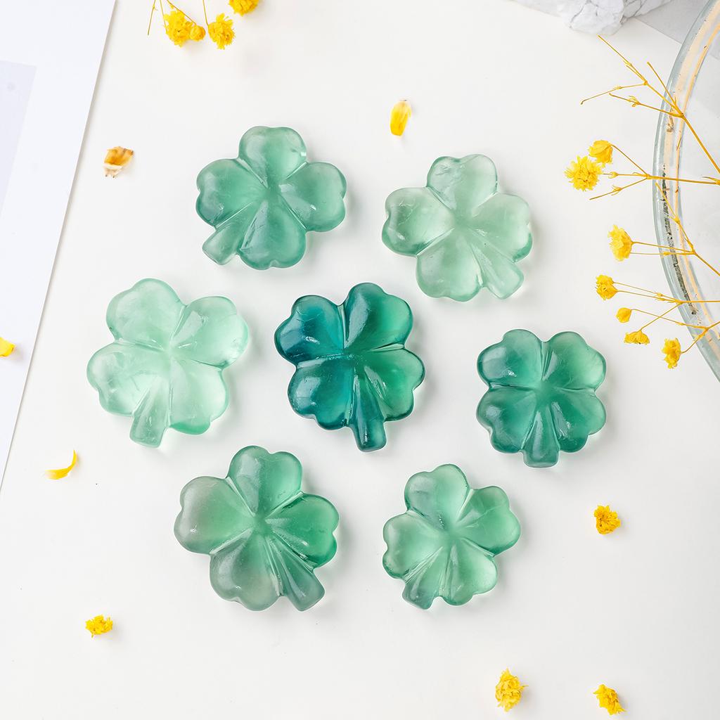 1PC Natural Crystal Green Fluorite Lucky Four Leaf Clover Pocket Ornament DIY Jewelry Household Supplies