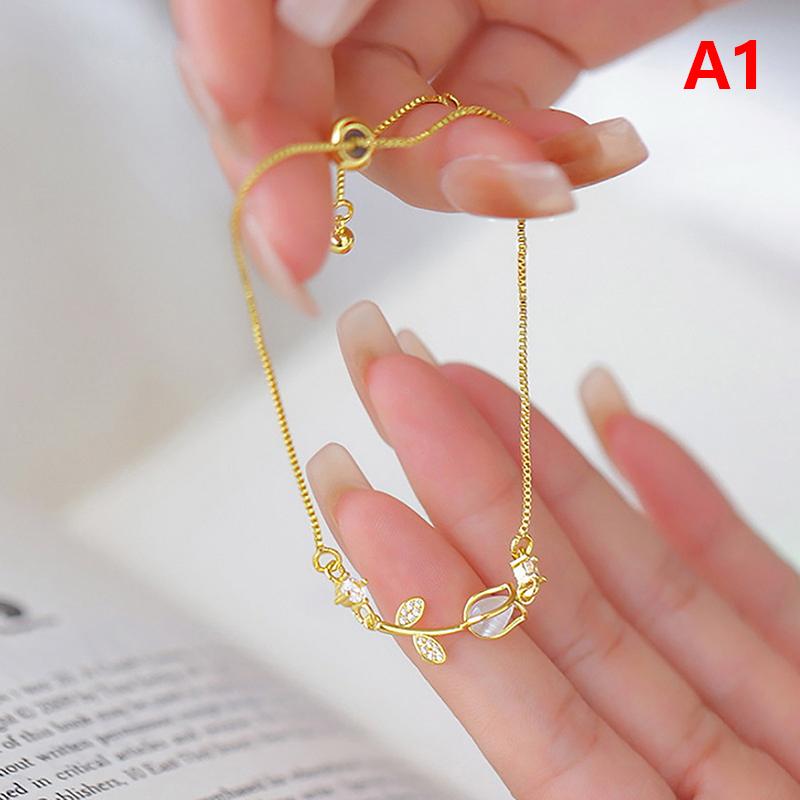 Korean Light Luxury Tulip Flower Bracelet For Women Shiny Zircon Opal Pearl Beaded Rose Adjustable Charm Bracelet Trendy Jewelry