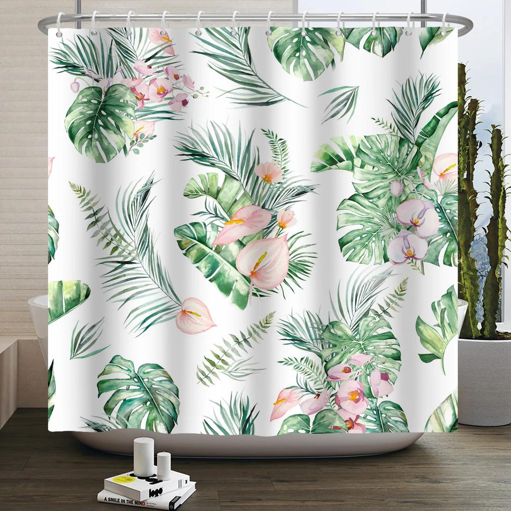 Floral Duschvorhang für Badezimmer Vintage Blume Schmetterling Wasserdichter Stoff Boho Badewanne Badezimmervorhang Mit Haken 180x240