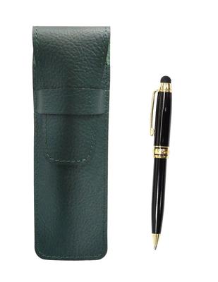 Moosgrünes genarbtes Leder-Federmäppchen mit Smartphone-Touch-Funktion und einem Mini-Retro-Drehkugelschreiber-Set (SASM-TK66A)