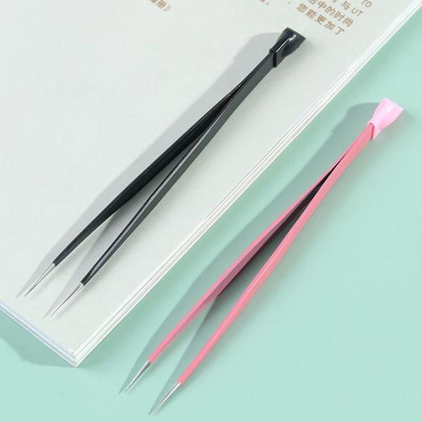 1 Pc Nail Tweezers with Silicone Pressing Head for Sticker Rhinestones Picker Straight Curved Manicuree Nail Art Tool