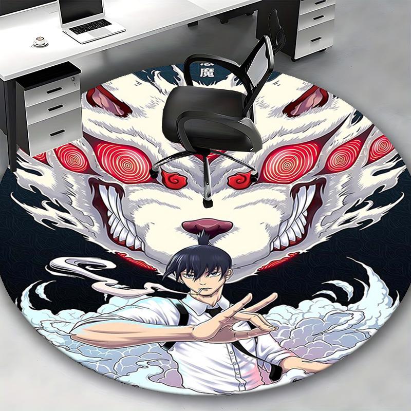 1pc Demon Slayer Tanjiro Kamado Round Carpet - Anime Cartoon Design Office Chair Mat Non-Slip Rug for Home Decor Living