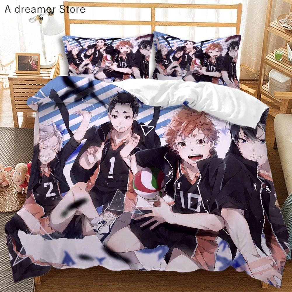 Haikyuu Bedding Set 3D Printed Volleyball Boys Cartoon Anime Duvet Covers Set Luxury Bedclothes For Kids Gift Decor Home
