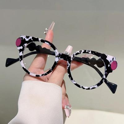 Cute Round Glasses for Women New Fashion Blue Light Blocking Optical Frames Trendy Patchwork Brand Design Eyeglasses