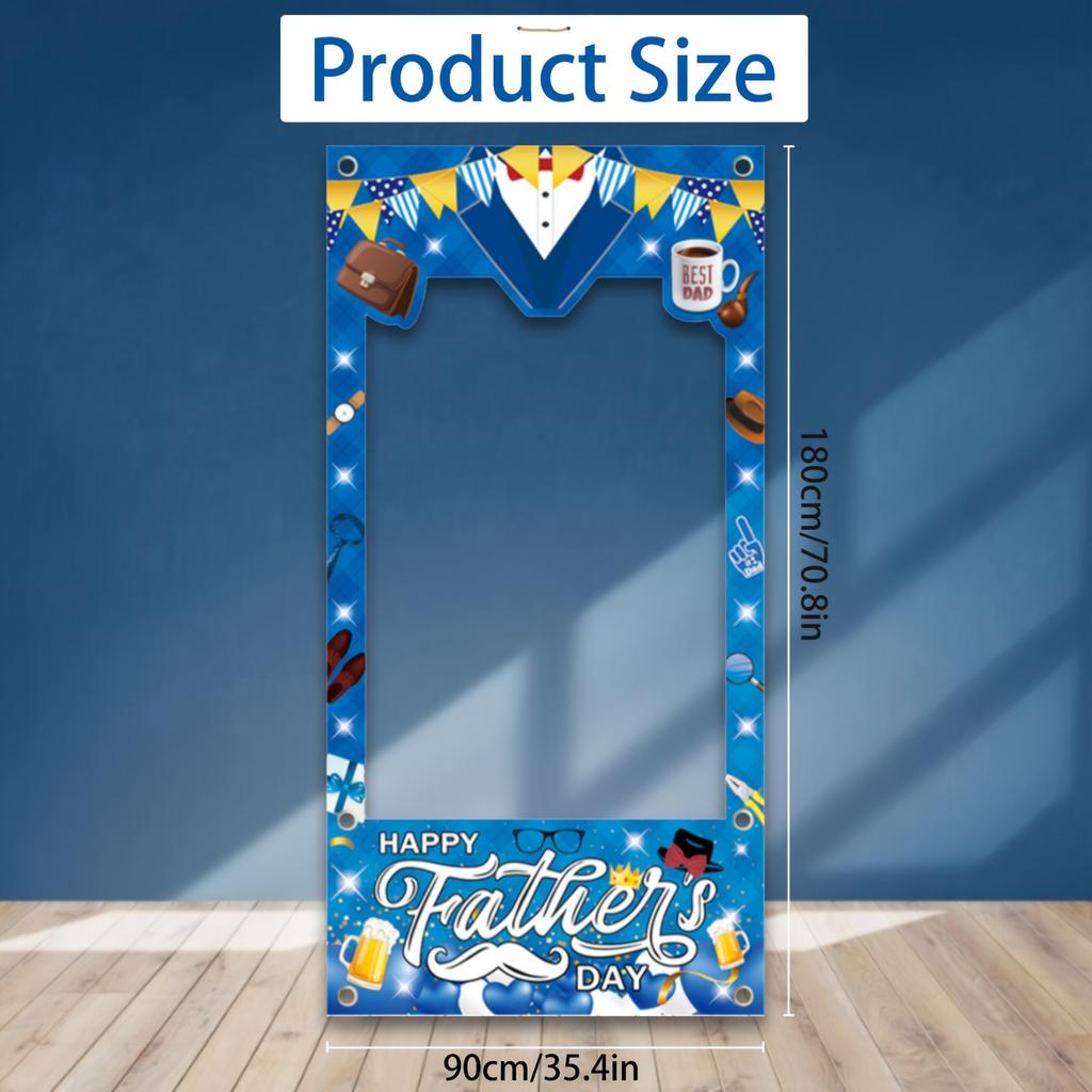 1pc 2D Father's Day Photo Door Banner Blue Polyester Photo Frame Background Cloth Father's Day Party Decoration Festive Supplies