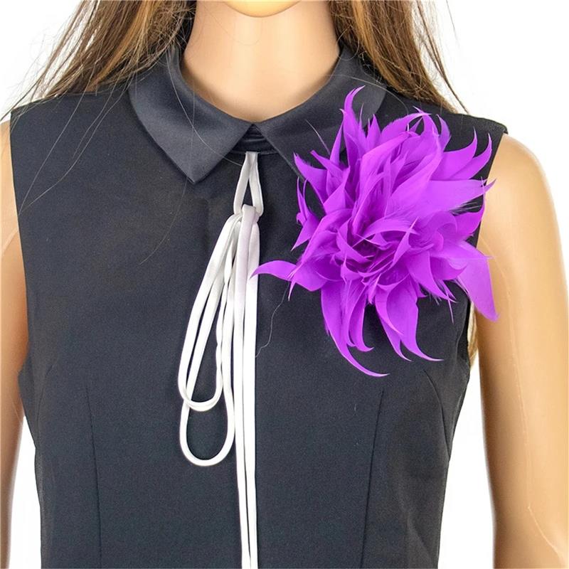 Fashion Cloth Feather Brooch Fabric Flower Corsage Exquisite Lapel Pin for Women Accessories Wedding Party Jewelry