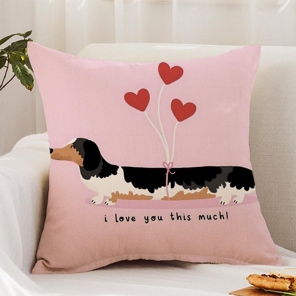 Cute D-Dachshund Dog Cushion Cover Premium Comfort Reversible Pillow Cover - Dual - Use Design for Home & Car