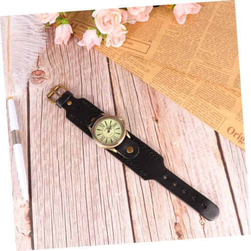 LALADEFIEE 1-Piece Men's Watch with Bangle Bracelet, Retro Men's Minimalist Watch, Minimalist Women's Bracelet Watch, Vintage Leather Band, Black