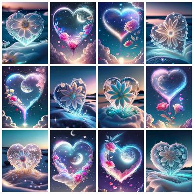 Pintura de Diamantes 5D DIY Mosaico Corazón Flor Cuadrado Completo Redondo Bordado Paisaje de Playa Decoración para el Hogar