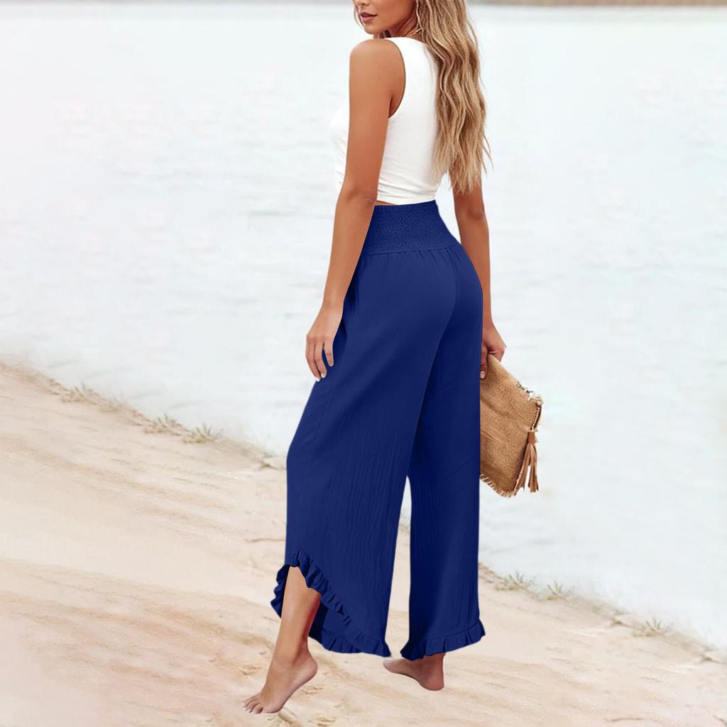 Womens Palazzo Pants Summer Casual Flowy Wide Leg Trousers Beach Travel Vacation Outfits