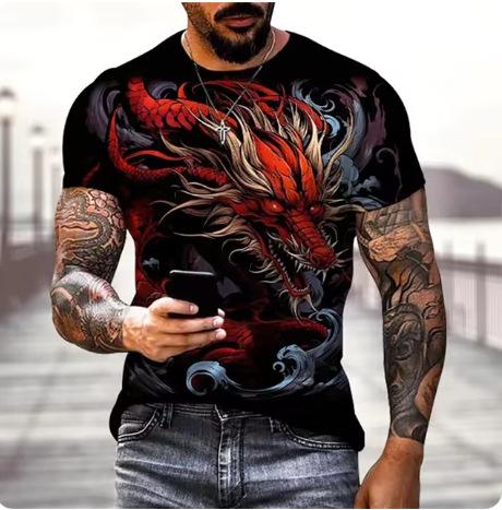 Dragon 3D printed T-shirt men's and women's casual fashion streetwear oversized short-sleeved T-shirt Harajuku children
