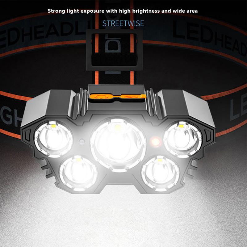 Super Bright 5 Led Head Flashlight Usb Rechargeable Headlamp Outdoor Powerful Waterproof Camping Fishing Adventure Head Lantern