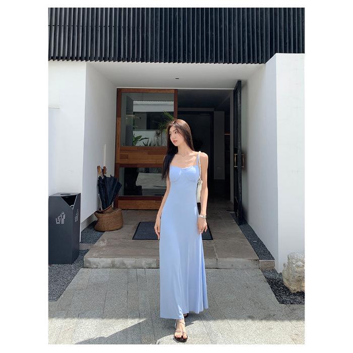 Sexy vacation style with chest pad suspender skirt dress women's summer super fairy design sense slim backless dress