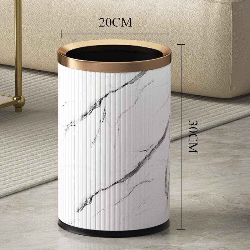Luxury Trash Can Metal Leather Large Capacity Trash Bin Minimalist Built-in Wastebasket Home Bathroom Bedroom Cleaning Supplies