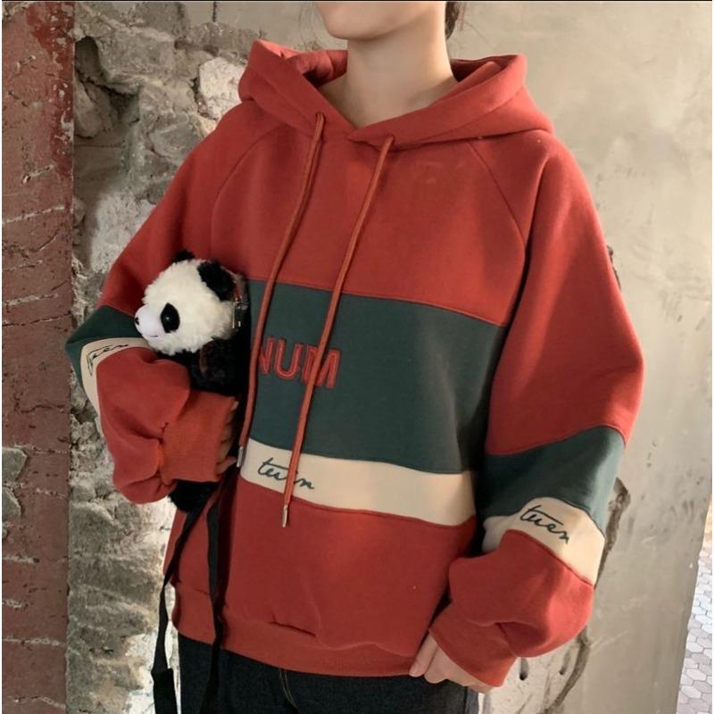 Damska aksamitna bluza z kapturem jesienno-zimowa luźna wersja koreańska topu szkolnego