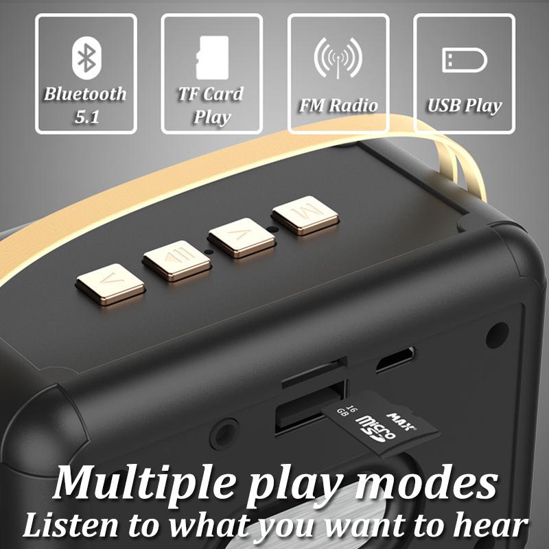 Retro FM Radio Portable FM Receiver Vintage Bluetooth Speaker Subwoofer TF/USB/Headphones Player Rechargeable Radios for Gift