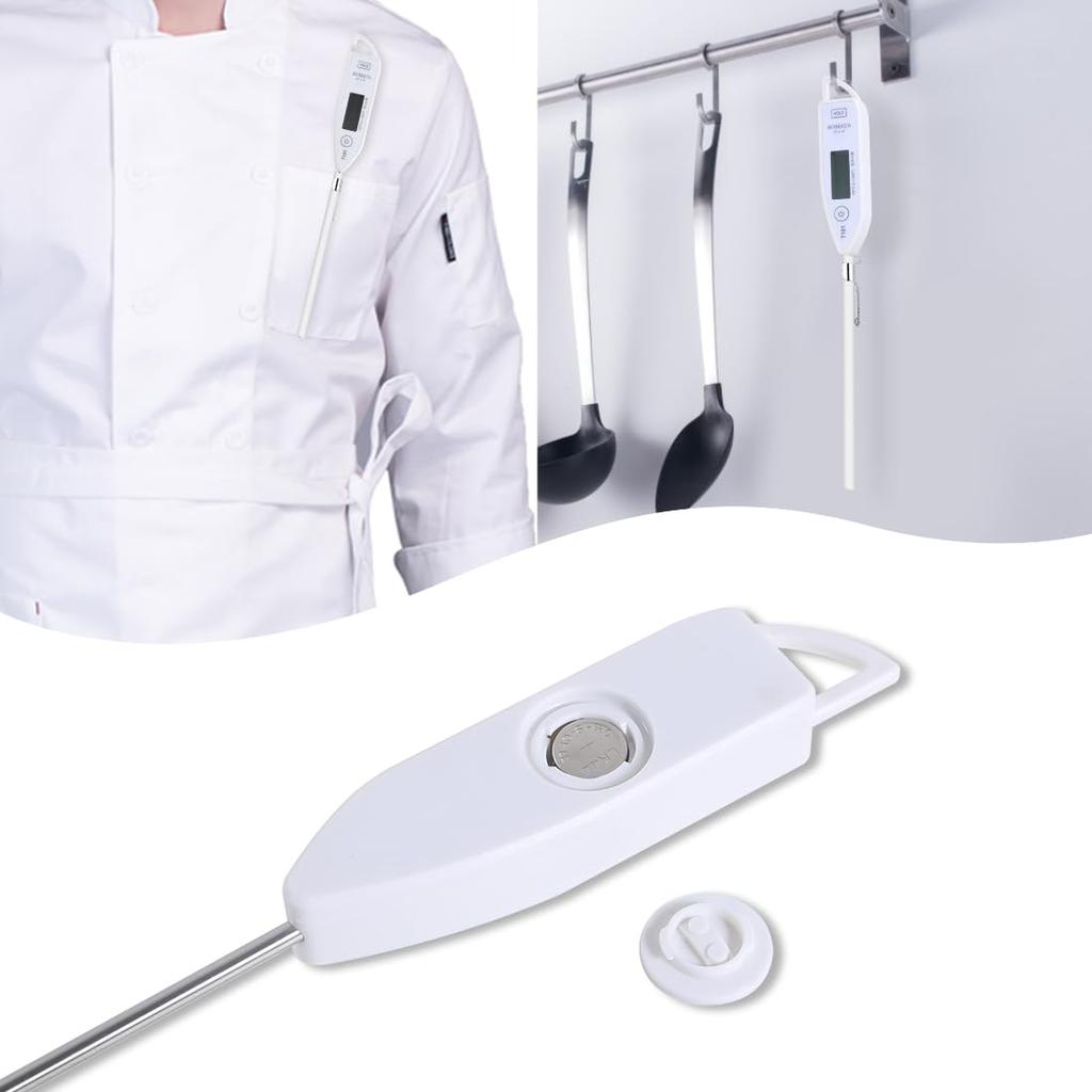 BOMATA Wodoodporny Termometr Kuchenny Drugi Odczyt IPX6 Stal Nierdzewna 304 Duży Wyświetlacz LCD Montaż na Ścianie Wygodny do Pomiaru i Biały Szybko Odczytujący, 3-6