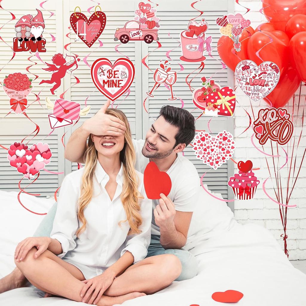 36 Pcs Valentine's Day Hanging Swirl Decorations Set,Happy Valentines Day Party Hanging Love Heart Foil Ceiling Swirl Decorations for Wedding