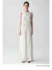 Sea of Dimples High-Waisted Linen Trousers: Breathable White Wide-Leg, Floor-Length, Early Autumn Casual Pants.