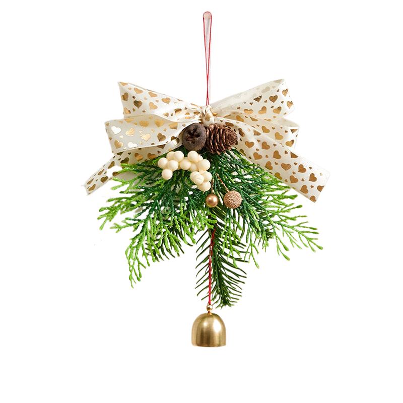 Christmas Jingle Bells Door Hanger Ornament Velvet Bow Pine Cone Bell Pendants For Christmas Decoration Christmas Gift Noel