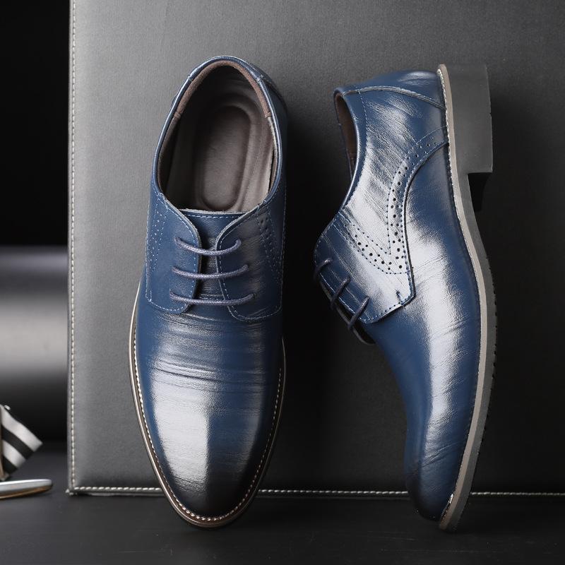 Men's Pointed-toe Gentleman's Trendy Leather Shoes Men's Formal Single Shoes Large Size Business Men's Shoes Lace-up Casual Comfortable Shoes