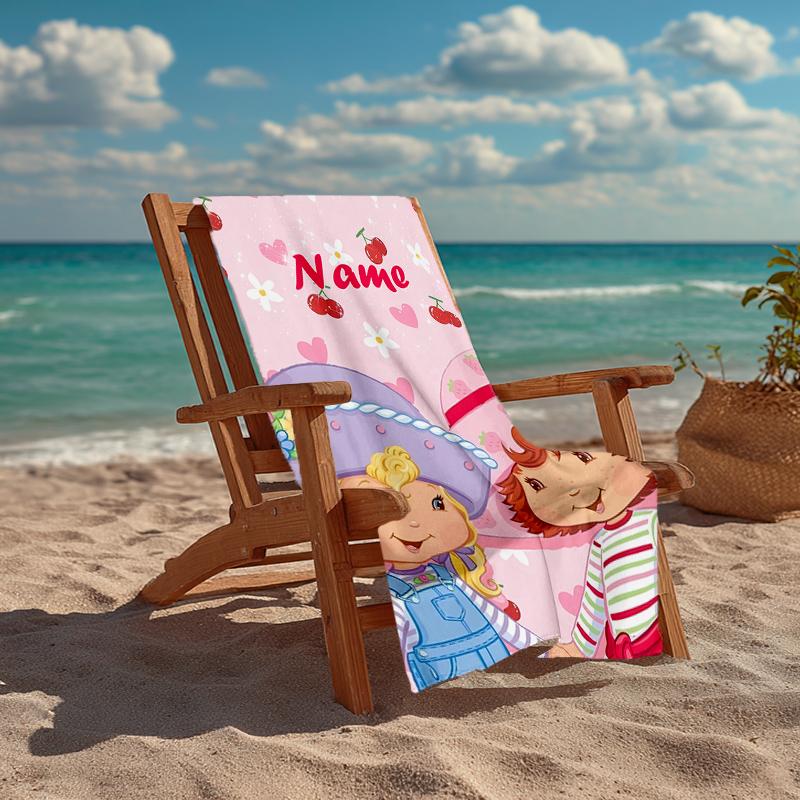 Custom Name Ultra-Soft Beach Towel with Strawberry Shortcake Theme,Ideal for Pool - Camping, Diving - Perfect Travel Essential, Vibrant Beach Towel.