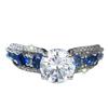 Silver Set Blue Zircon Sterling Silver Ring with Main Diamond Sparkle Design Vintage Court Dating Party Jewelry