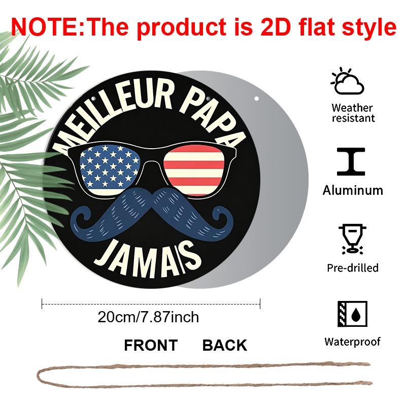 2D Flat Father's Day Themed Aluminum Pendant, Available in Various Sizes. Featuring An American Flag, Sunglasses, and A Mustache, It's An Ideal