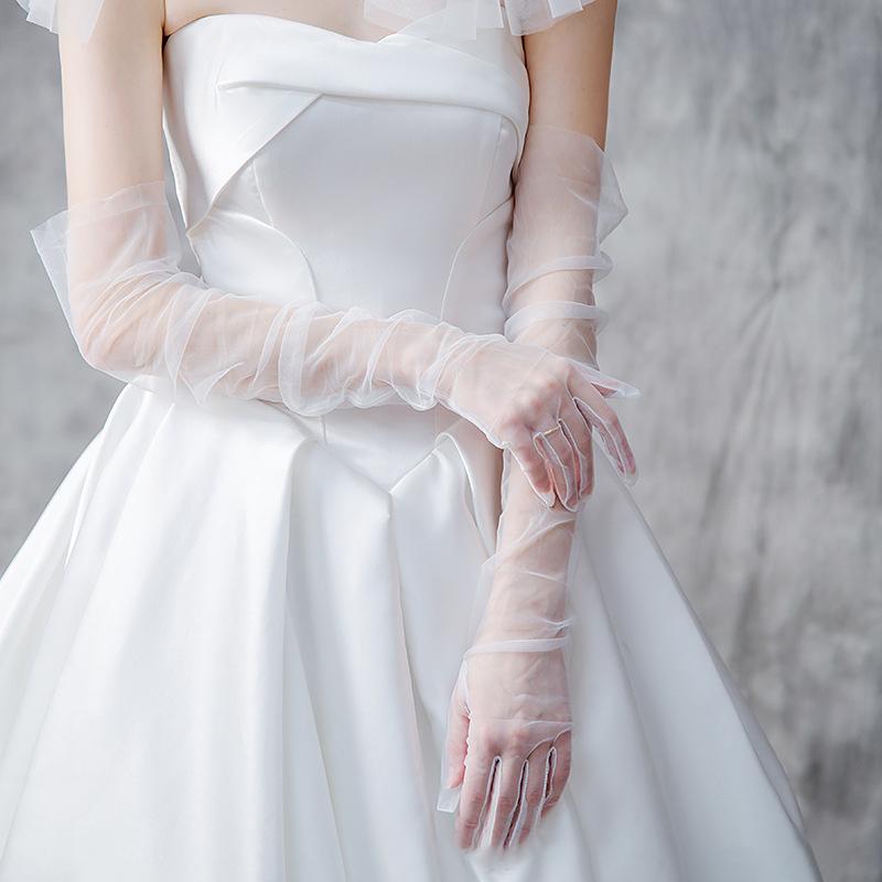

70Cm Women Long Ultra Thin Gloves Tulle Elbow Wedding Party Bride Dress Mittens Sheer Transparent Vintage Black White Mesh Glove