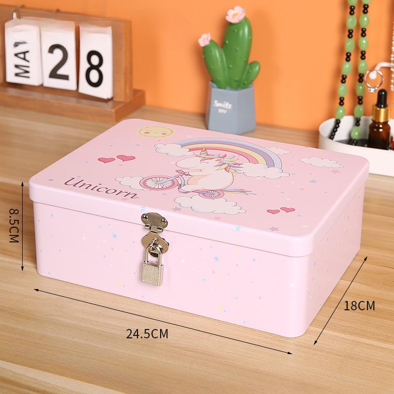 Iron Box with Lock and Key Desktop Storage Box Retro Tinplate Cosmetics ID Storage Household Jewelry Storage Empty Box