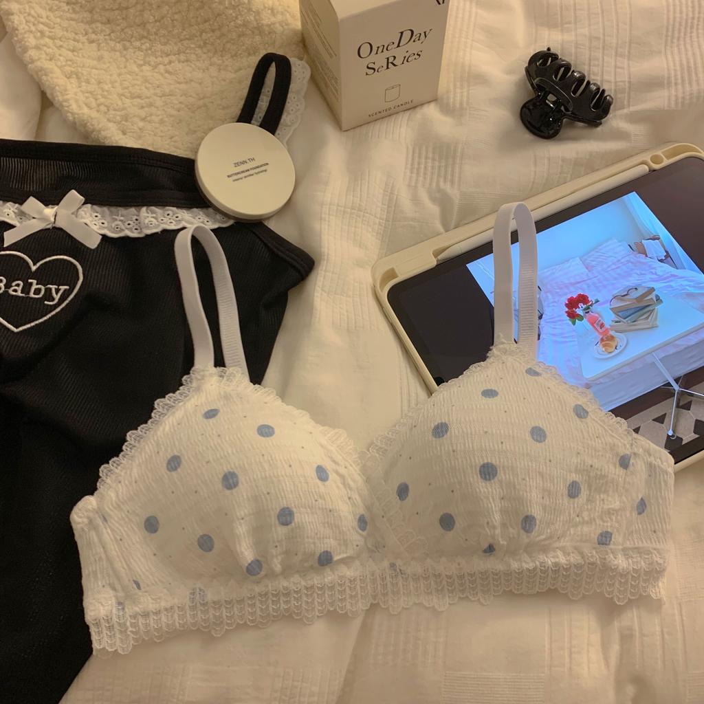 Søt Prikkete Tenåringsjente Trekantkopp Tynn Liten Byste Lett Push-Up Komfortabel BH